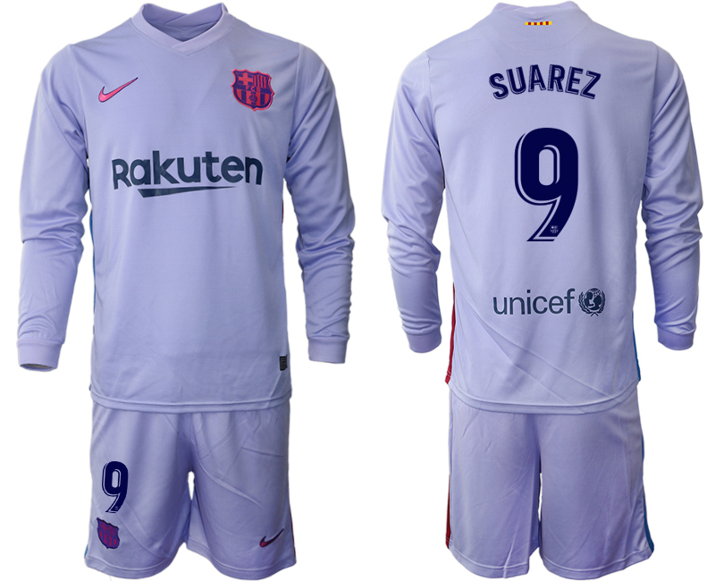Men 2021-2022 Club Barcelona Second away purple Long Sleeve #9 Soccer Jerseys->barcelona jersey->Soccer Club Jersey